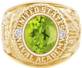 USNA Class Ring Mod with Peridot Centerpiece and Diamond Dividers