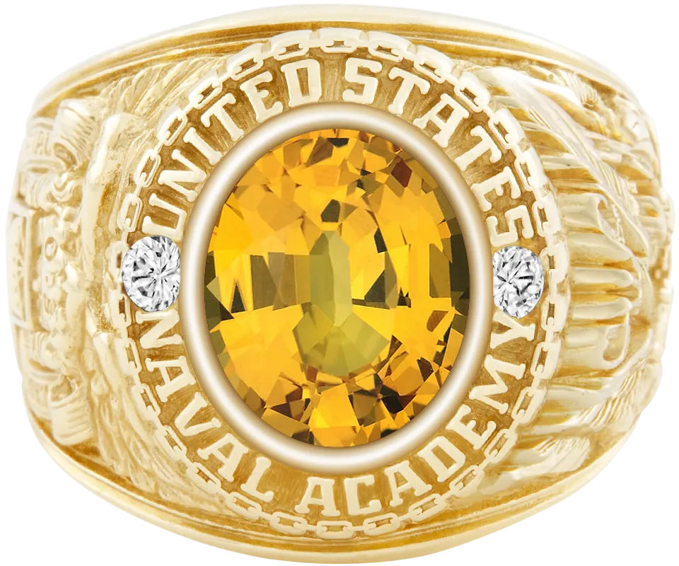 USNA Class Ring Mod with Yellow Sapphire Centerpiece and Diamond Dividers