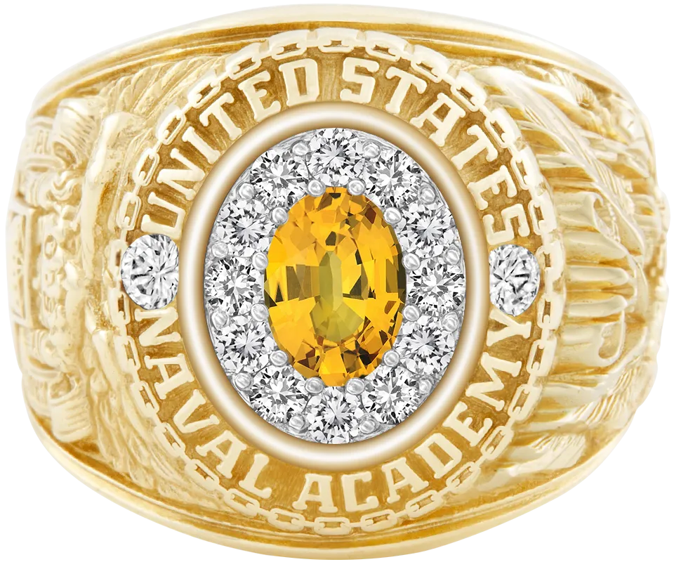 USNA Class Ring Mod with Yellow Sapphire Centerpiece and Diamond Dividers