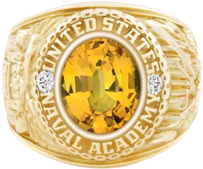 USNA Class Ring Mod with Yellow Sapphire Centerpiece and Diamond Dividers