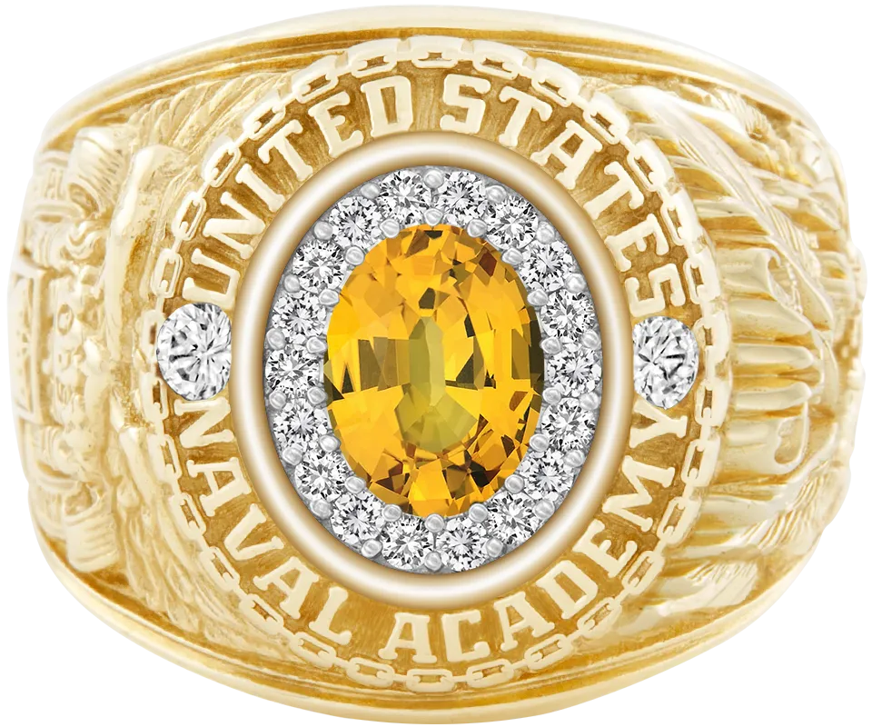 USNA Class Ring Mod with Yellow Sapphire Centerpiece and Diamond Dividers