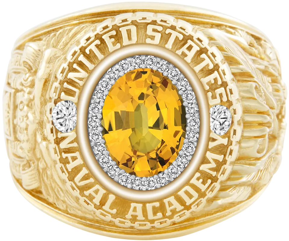 USNA Class Ring Mod with Yellow Sapphire Centerpiece and Diamond Dividers