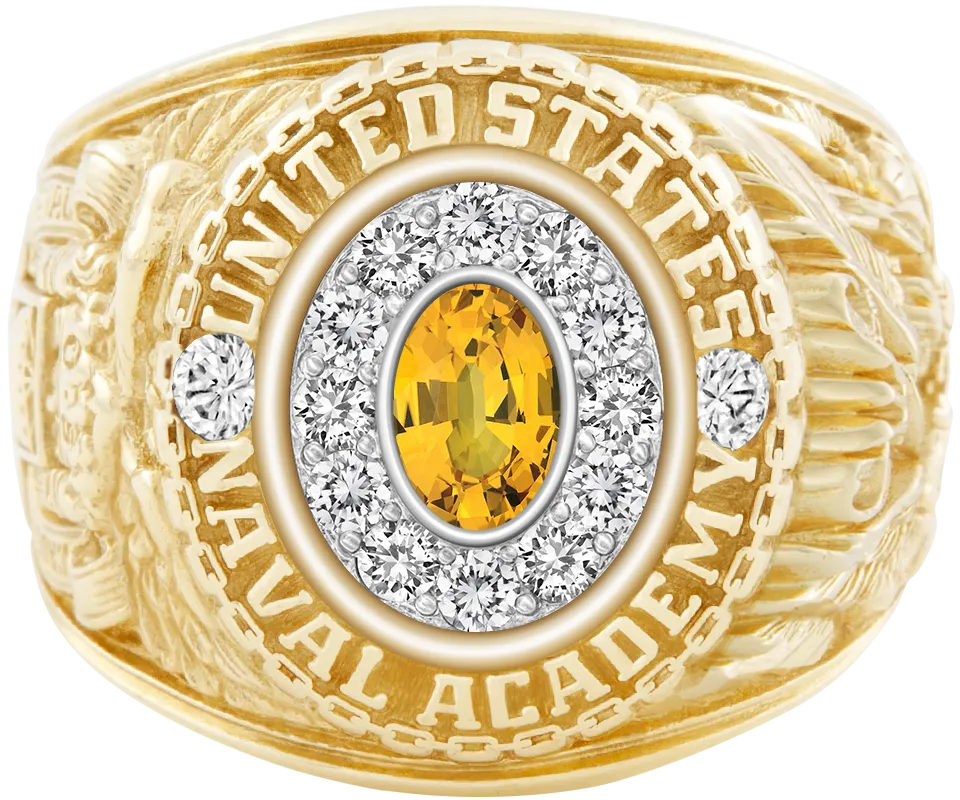 USNA Class Ring Mod with Yellow Sapphire Centerpiece and Diamond Dividers