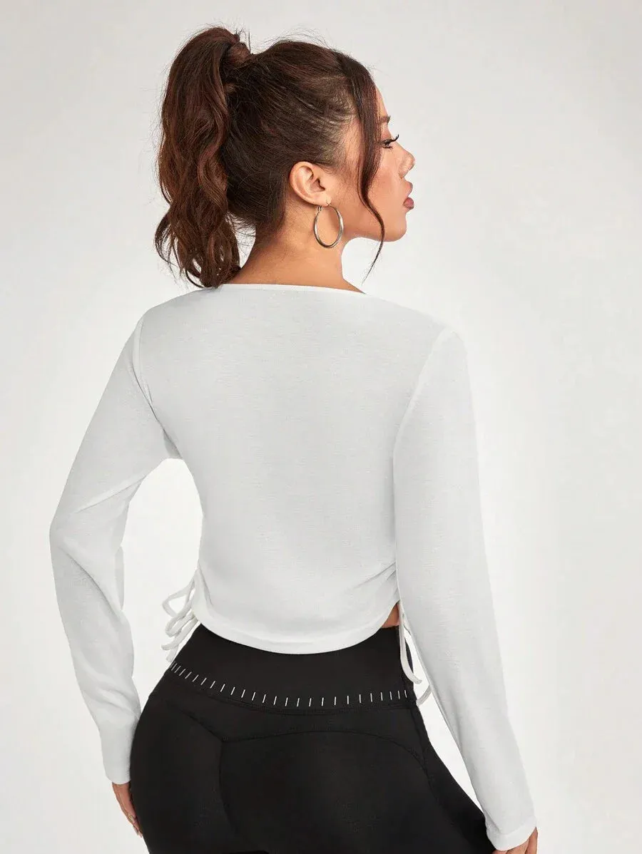 V-NECK LONG SLEEVE WRAP TOP FOR SPORTS AND LEISURE