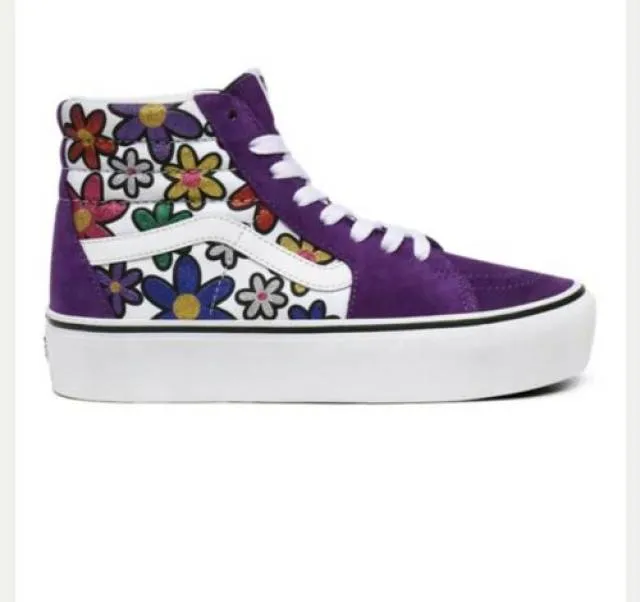 Vans Glitter Daisies Purple White Sk8-Hi Platform II Size 7