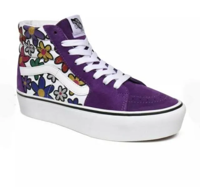 Vans Glitter Daisies Purple White Sk8-Hi Platform II Size 7