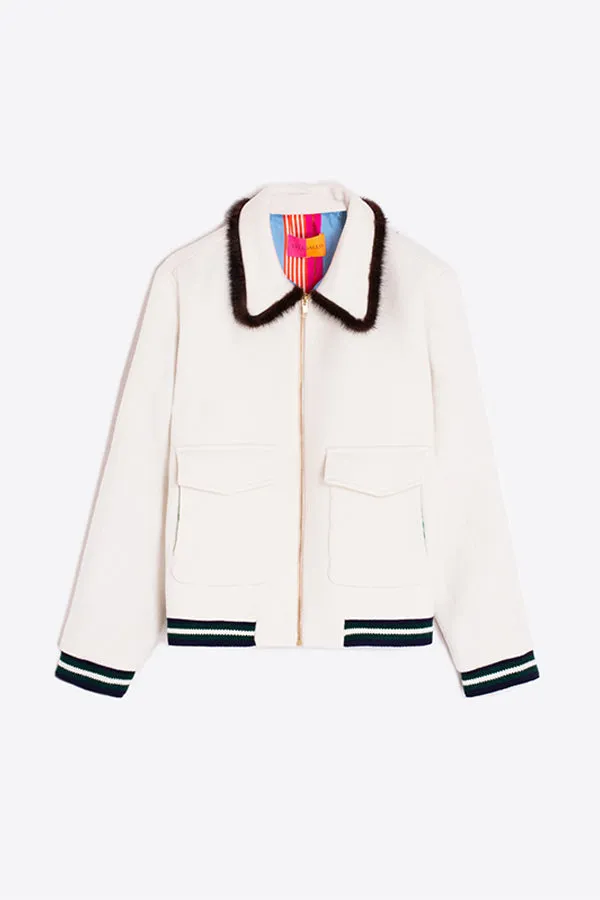 Vilagallo WHITE WOOL BOMBER JACKET