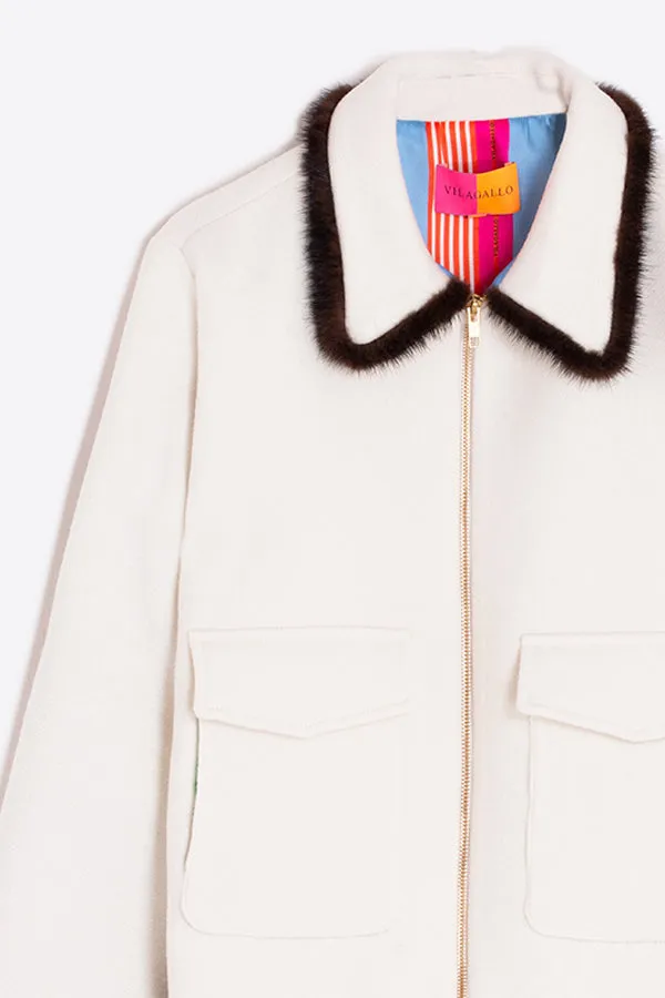 Vilagallo WHITE WOOL BOMBER JACKET