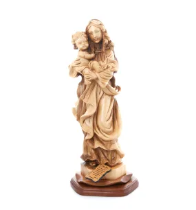 Virgin Mary with Baby Jesus Christ Statue 10.6 Olive Wood Grown in Holy Land