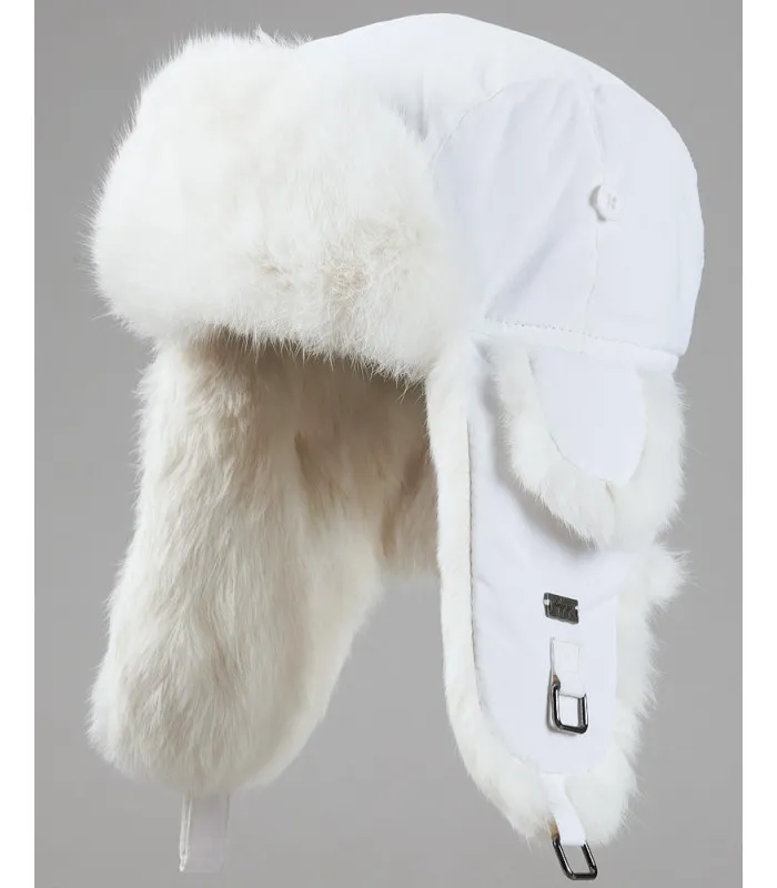 White B-52 Aviator Hat with White Rabbit Fur for Men: FurHatWorld.com