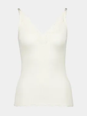 White Laced Ribbed Silk Tank Top