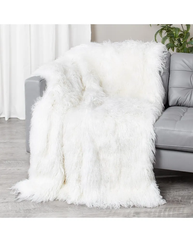 White Mongolian Fur Blanket for Luxurious Home Decor at FurSource.com