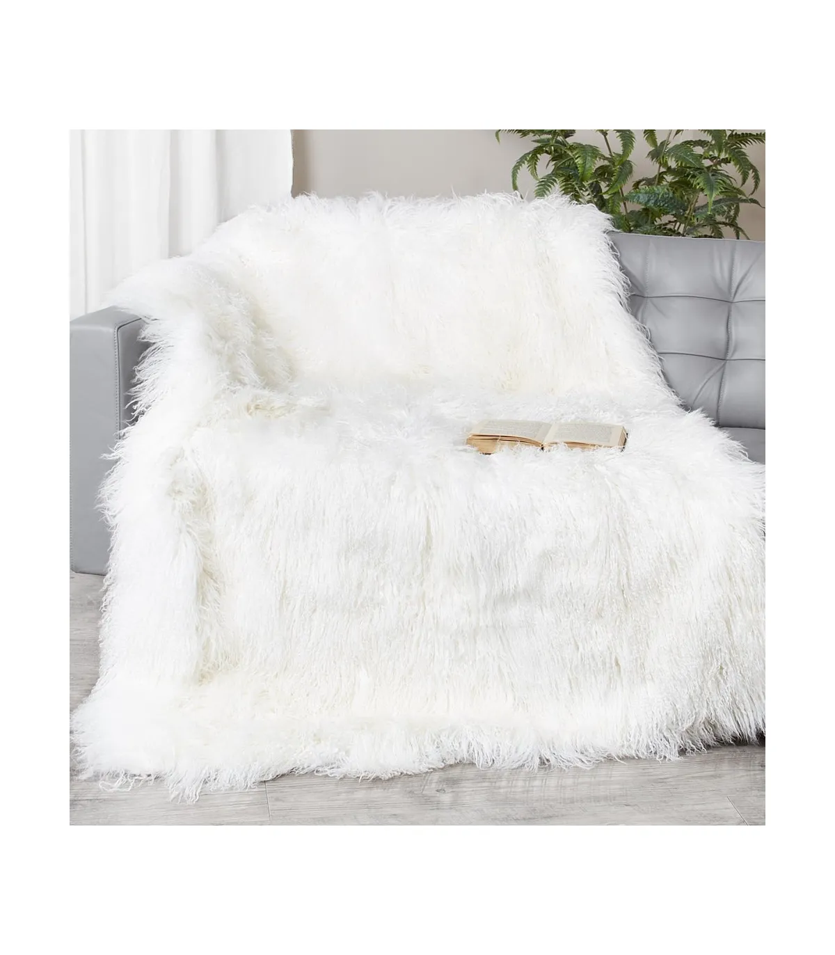 White Mongolian Fur Blanket for Luxurious Home Decor at FurSource.com