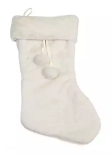 White Stocking with White Faux Fur Trim & Pom Poms | Kaleidoscope