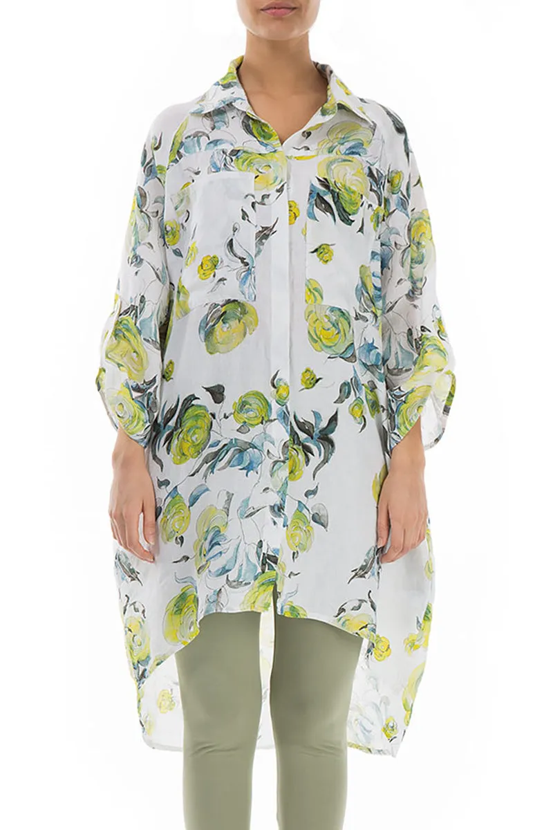 Wide Loose Lime Rose Linen Shirt