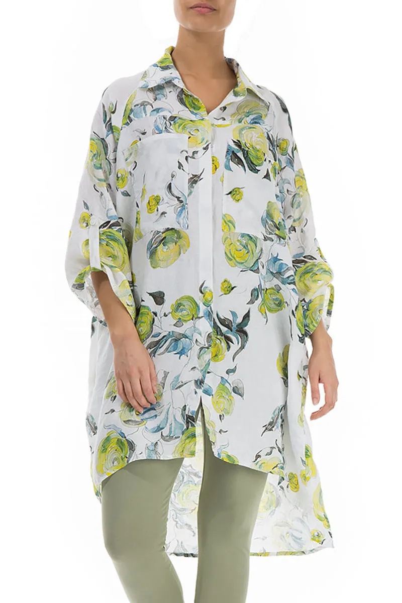 Wide Loose Lime Rose Linen Shirt