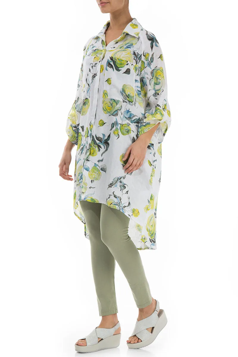 Wide Loose Lime Rose Linen Shirt