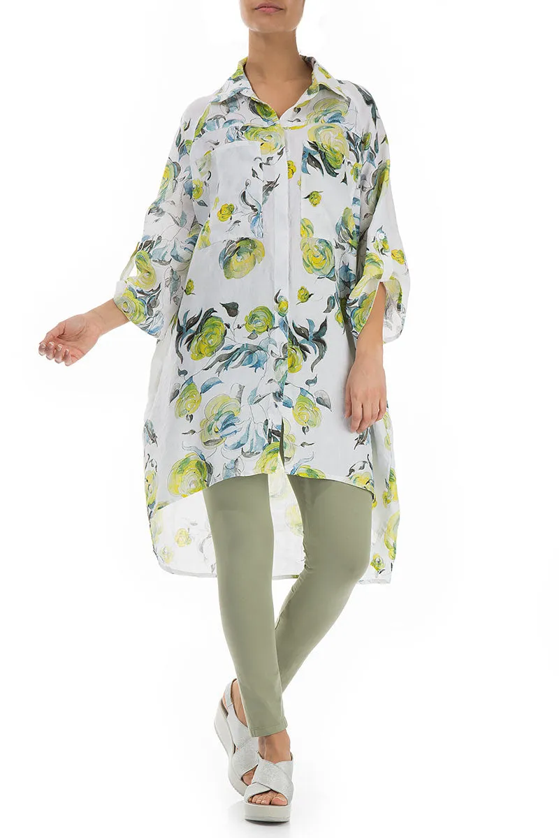 Wide Loose Lime Rose Linen Shirt