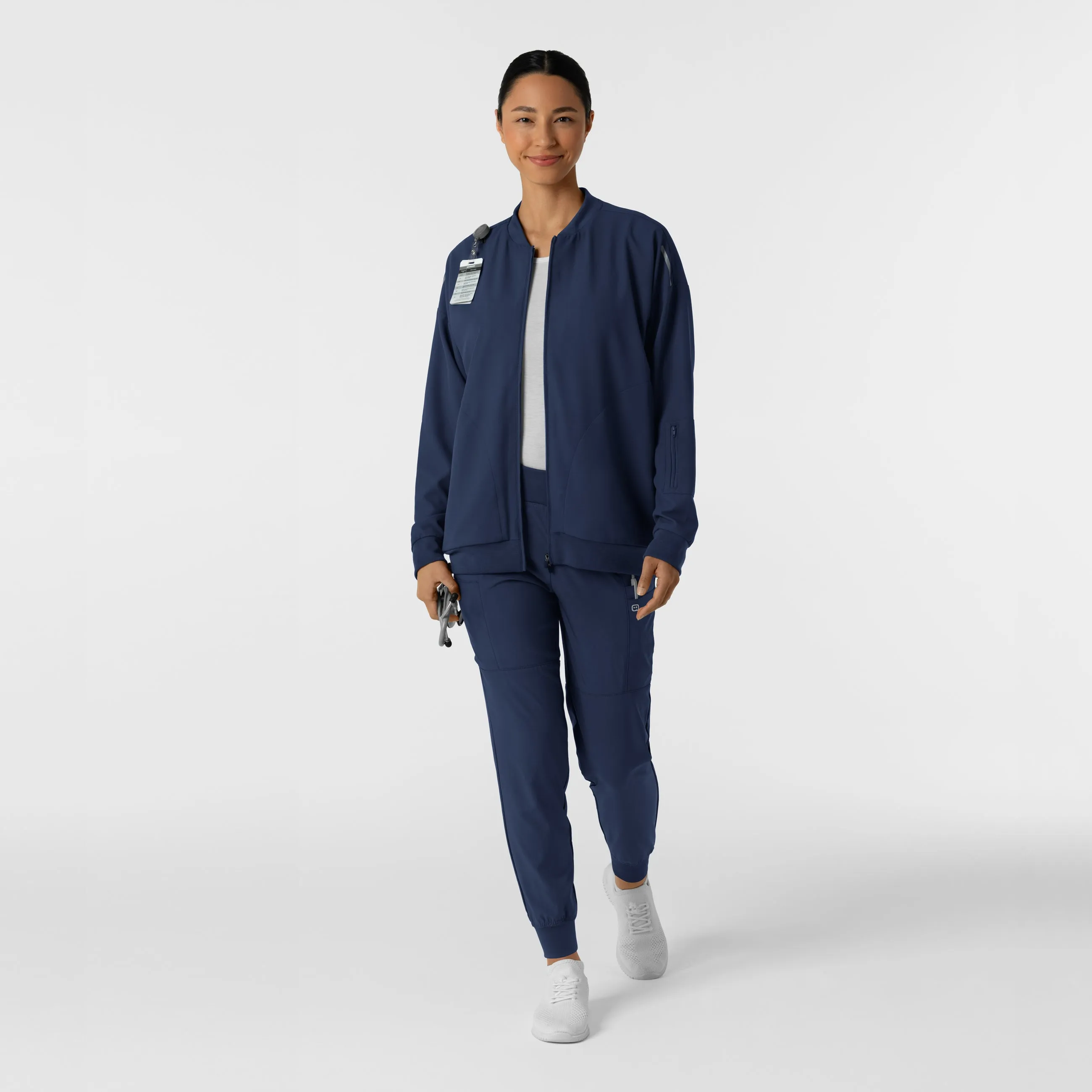 Women's Bomber Scrub Jacket - Navy