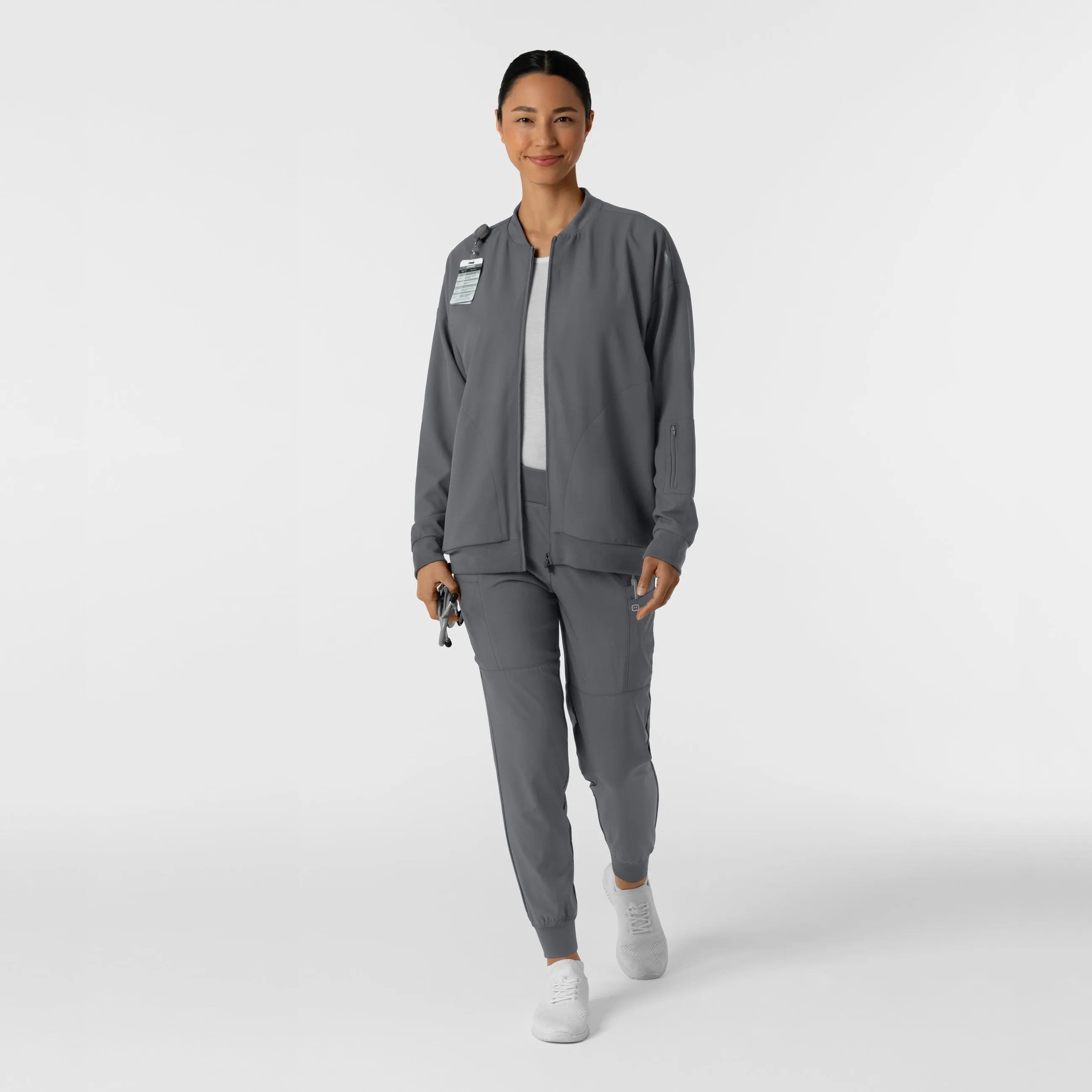 Women's Bomber Scrub Jacket - Pewter