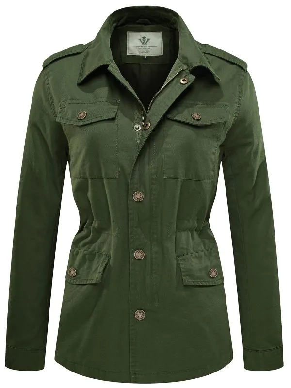 Women's Lightweight Canvas Cotton Military Jacket Utility Lapel Anorak