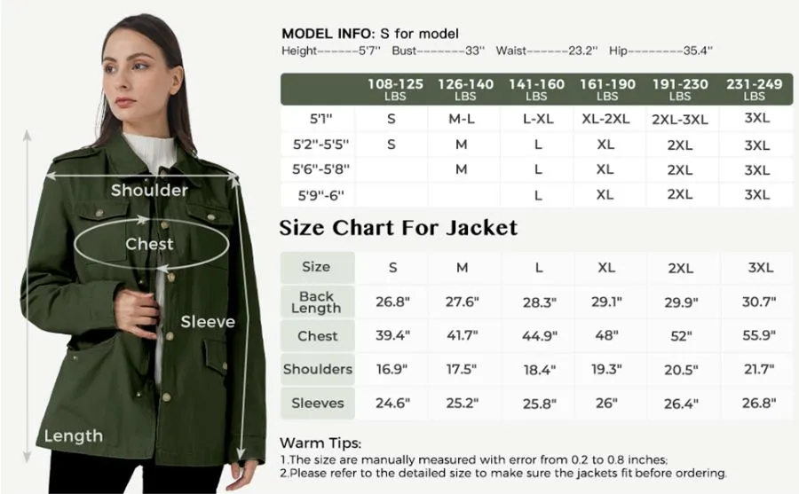 Women's Lightweight Canvas Cotton Military Jacket Utility Lapel Anorak