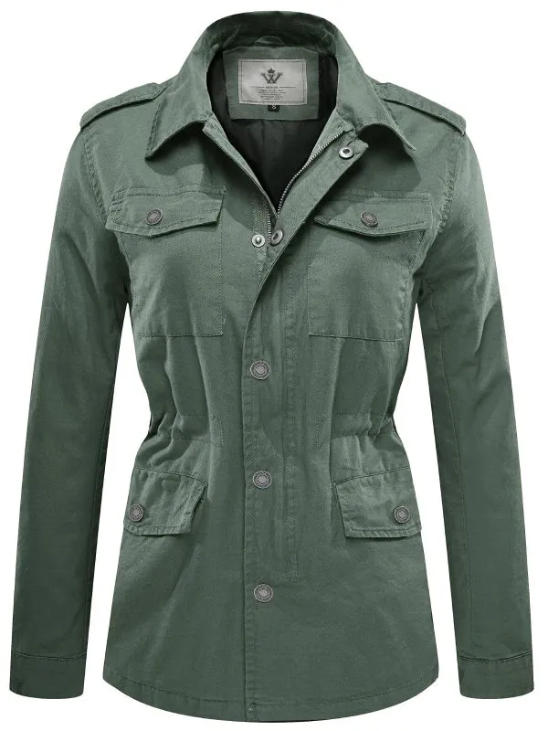 Women's Lightweight Canvas Cotton Military Jacket Utility Lapel Anorak