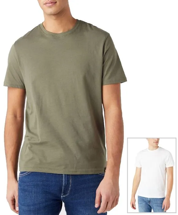 Wrangler 2 Pack Short Sleeve T-Shirt White/Dusty Olive