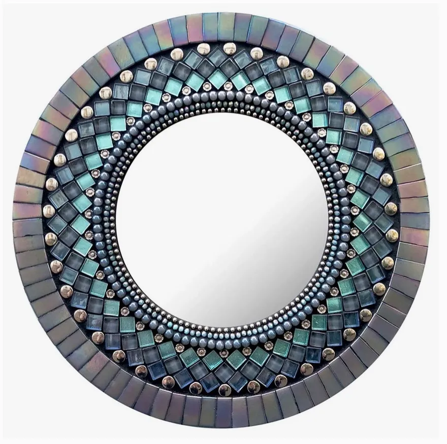 Zetamari Mosaic Artworks - 10 Round Mirror (Grey Lace)